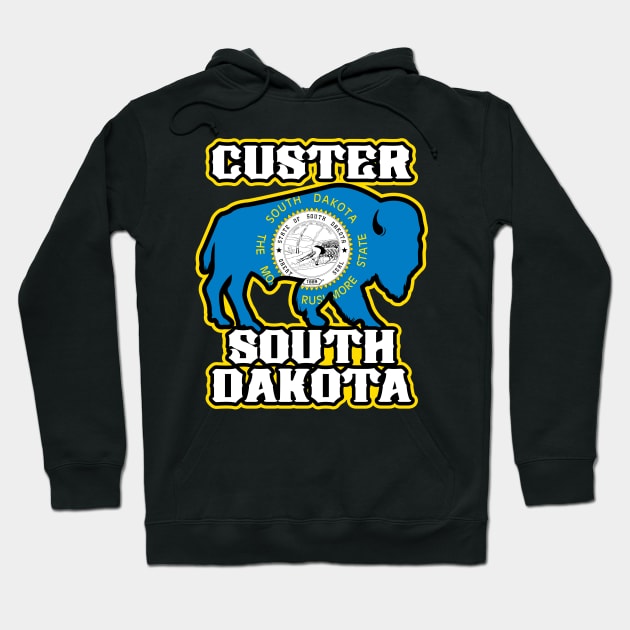 Custer South Dakota Bison State Flag Buffalo Hoodie by SouthDakotaGifts